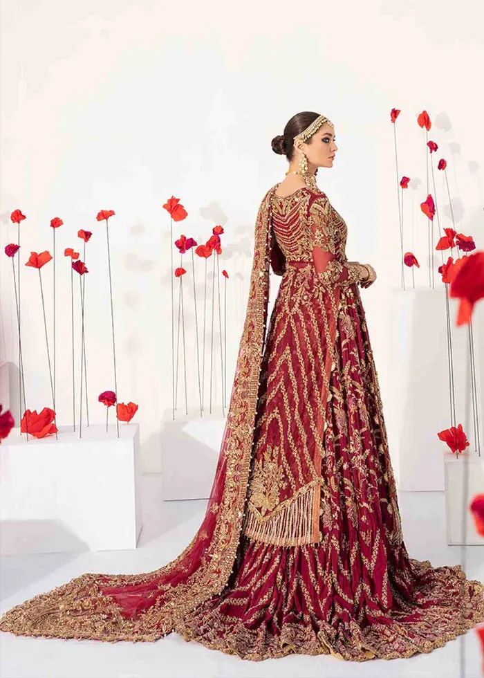 WINE RED Pakistani Bridal Outfit in Gown Lehenga Style