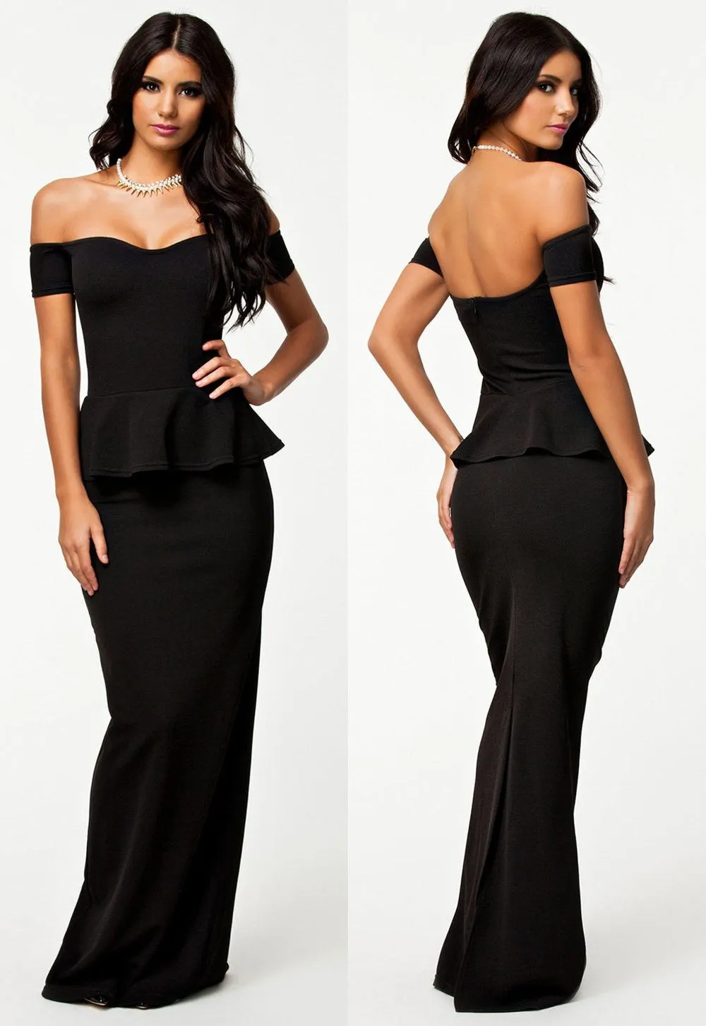 Women Dress 3 Colors Peplum Dress With Off shoulder Maxi Dress LC6244 plus size M-XXL Party Dress Vestidos