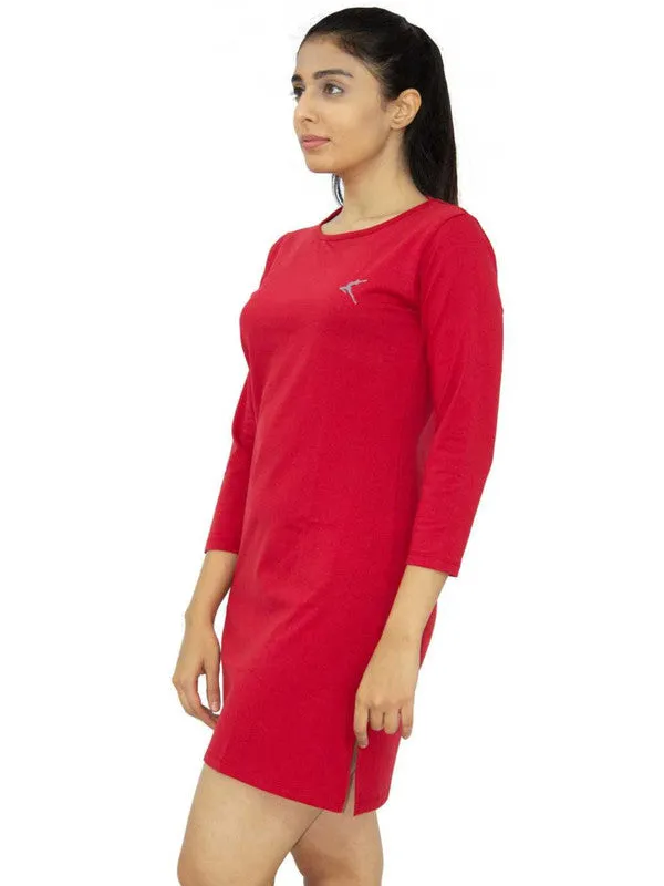 Women Red Regular Fit Solid Long Top - PRETTY WOMAN TEE-RED