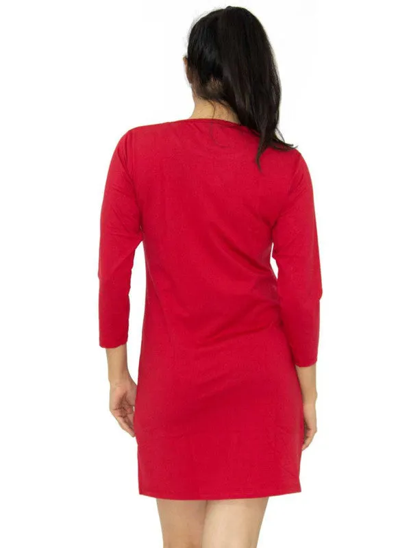 Women Red Regular Fit Solid Long Top - PRETTY WOMAN TEE-RED