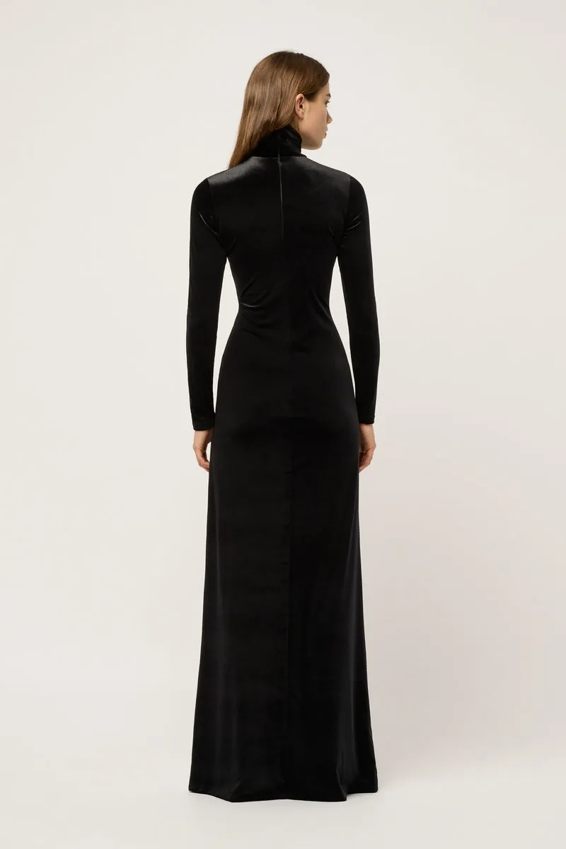 WOMENS HIGH NECK VELVET MAXI DRESS