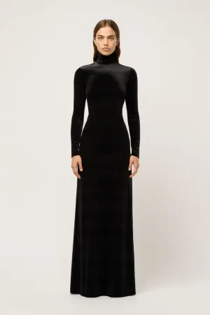 WOMENS HIGH NECK VELVET MAXI DRESS
