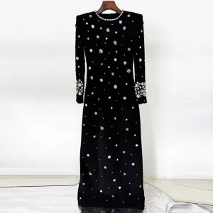 Women's Long Sleeve Galaxy Beaded Maxi Dress