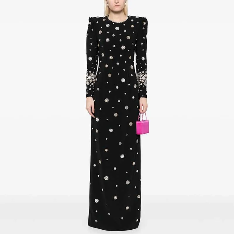 Women's Long Sleeve Galaxy Beaded Maxi Dress