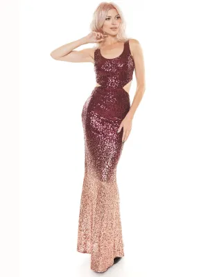 WOMEN'S SLEEVELESS BODYCON CUT OUT SEQUINS MAXI DRESS