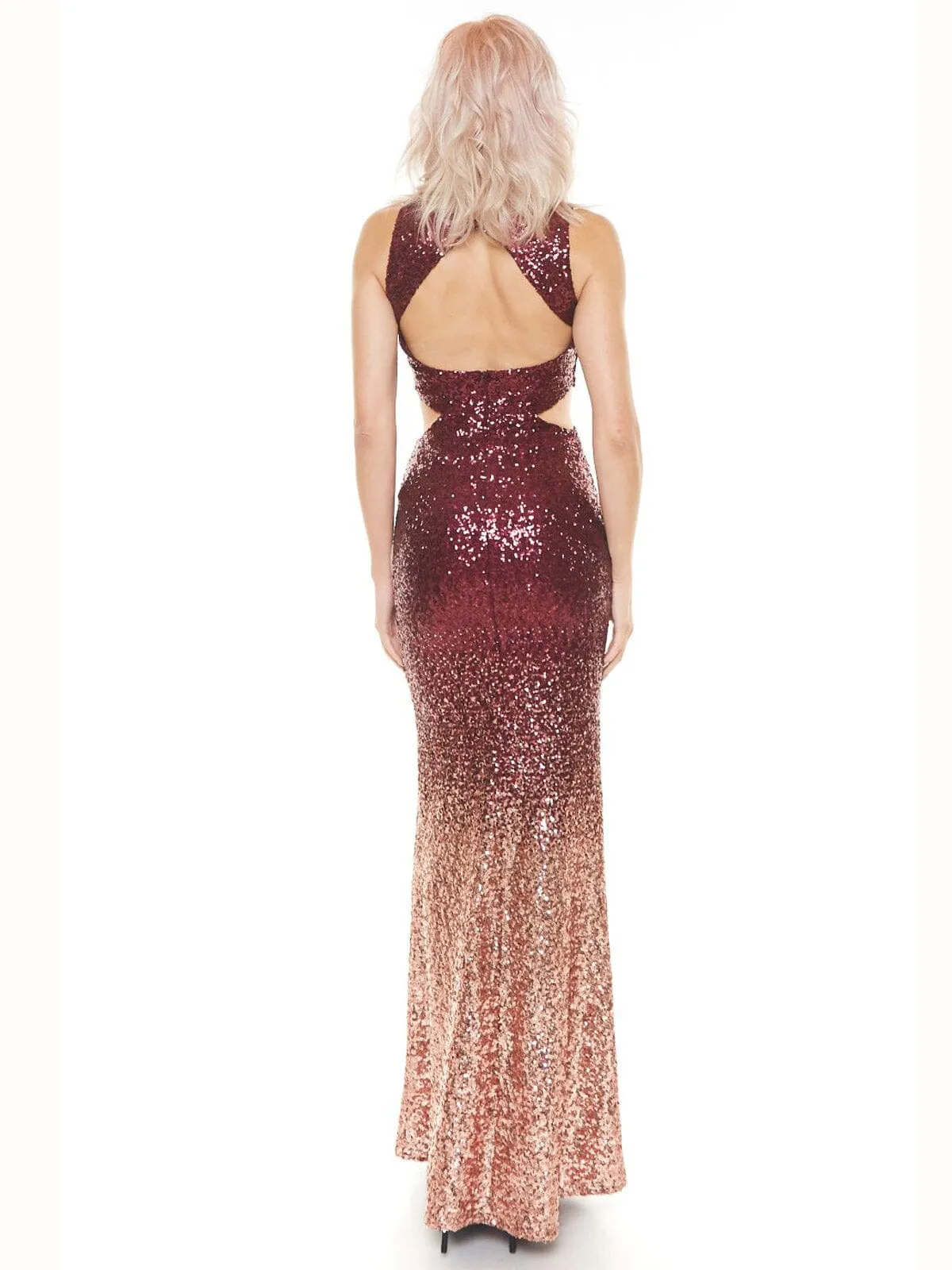 WOMEN'S SLEEVELESS BODYCON CUT OUT SEQUINS MAXI DRESS