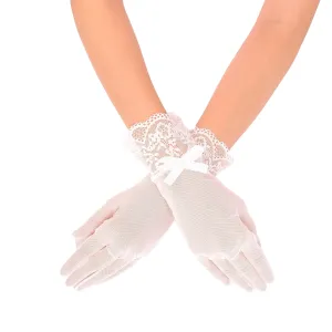 Women's Wedding Gloves Bridal Costume Gloves with Ribbon Detail