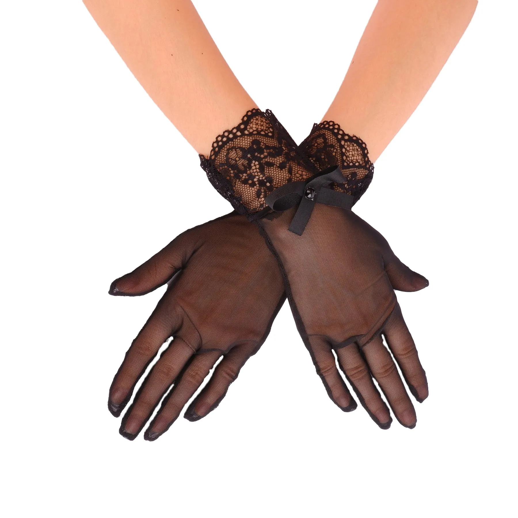 Women's Wedding Gloves Bridal Costume Gloves with Ribbon Detail