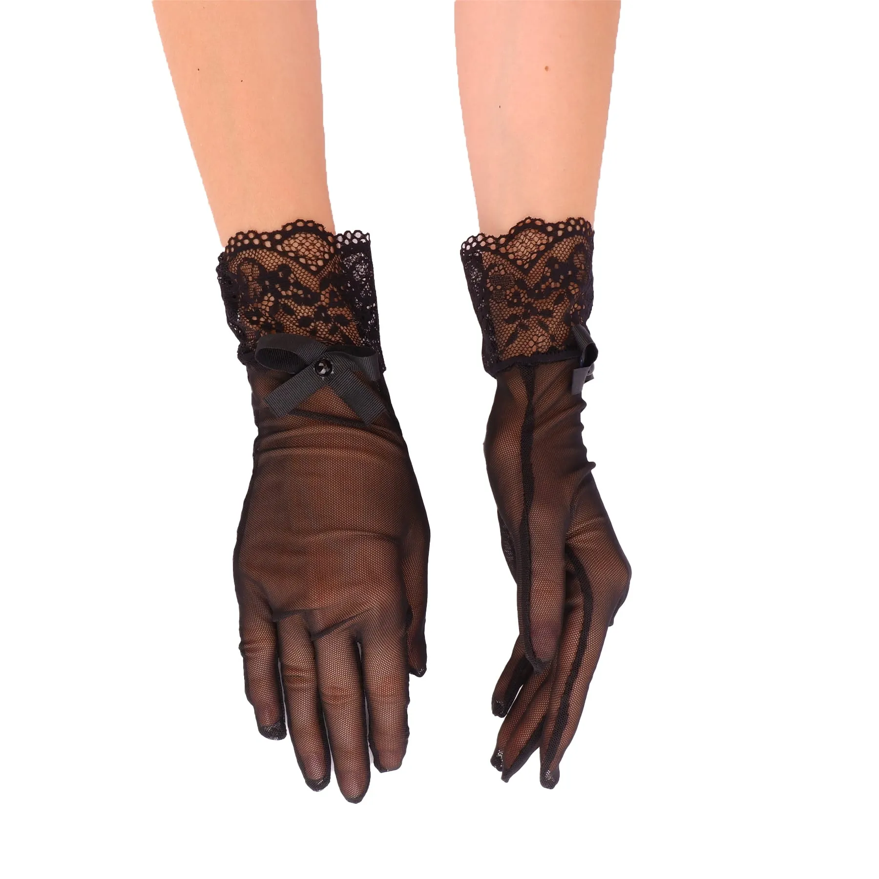Women's Wedding Gloves Bridal Costume Gloves with Ribbon Detail