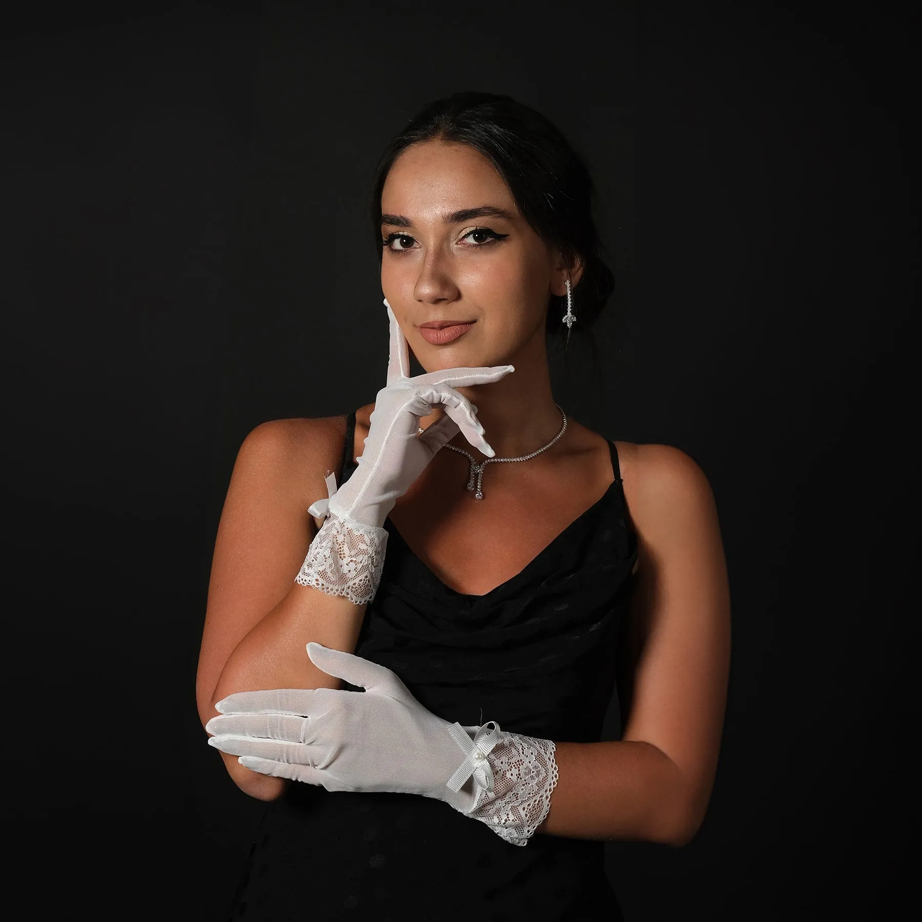 Women's Wedding Gloves Bridal Costume Gloves with Ribbon Detail