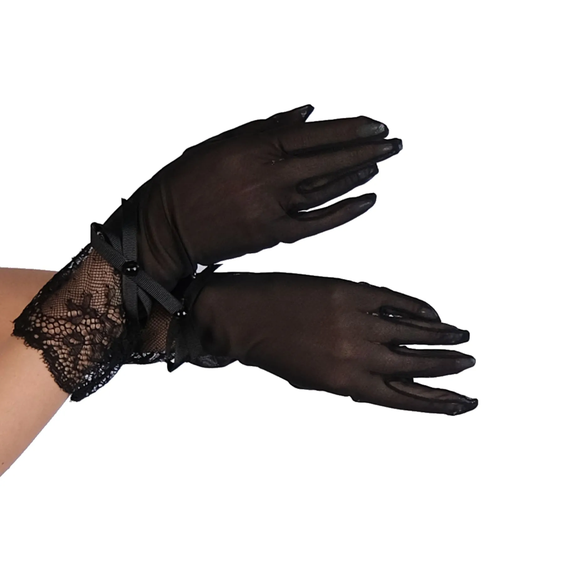 Women's Wedding Gloves Bridal Costume Gloves with Ribbon Detail