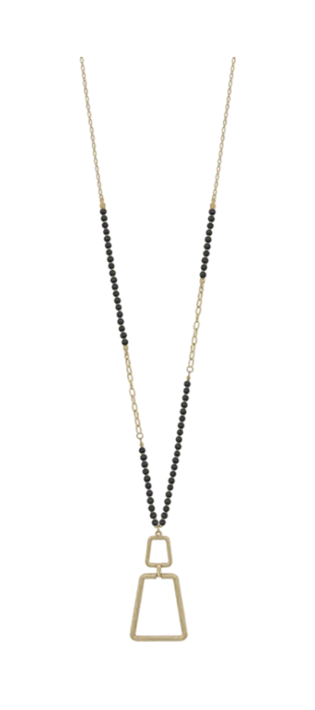 Wood Beaded Gold Necklace -Black
