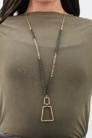 Wood Beaded Gold Necklace -Black