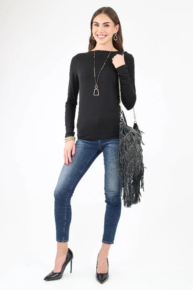 Wood Beaded Gold Necklace -Black