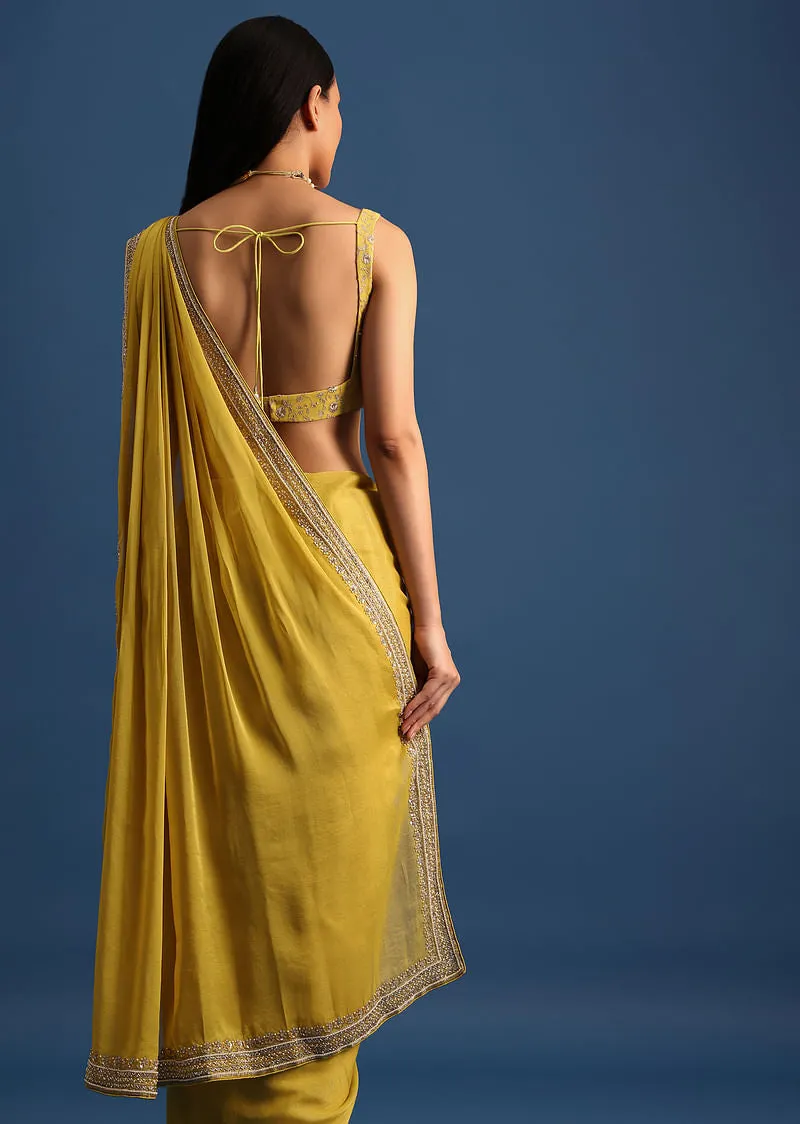 Yellow Tissue Organza Saree With Embroidered Border