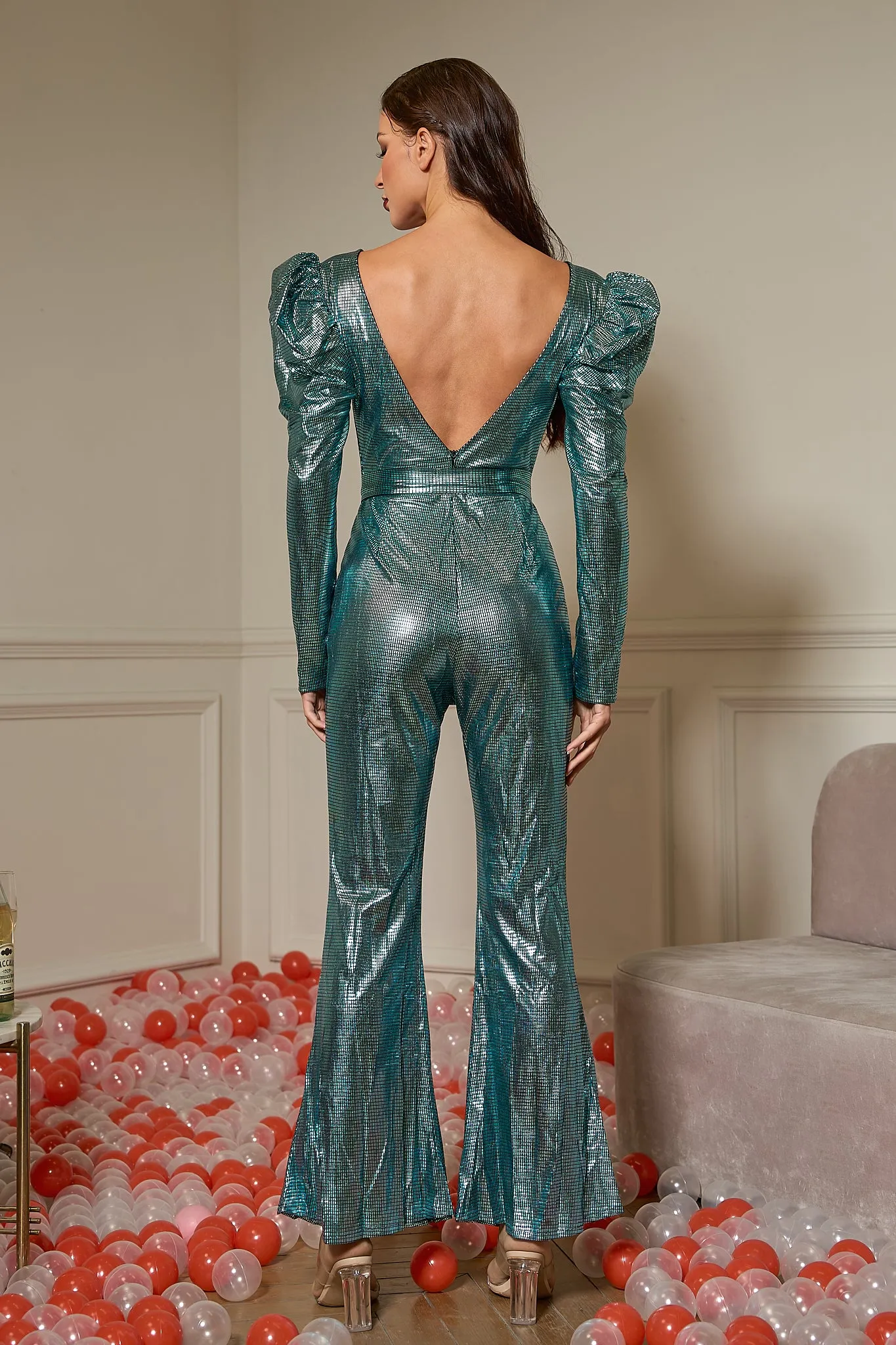 Zenaide Metallic Puff Sleeve Jumpsuit