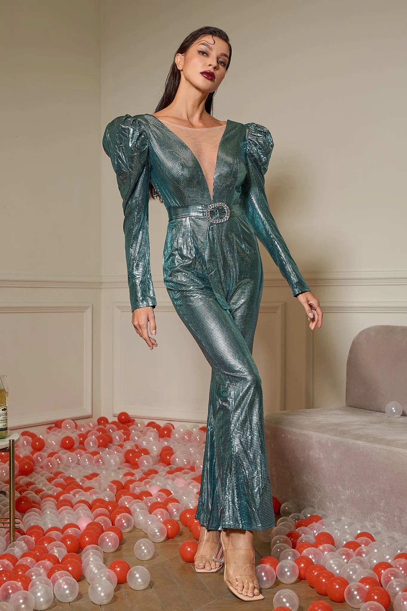 Zenaide Metallic Puff Sleeve Jumpsuit
