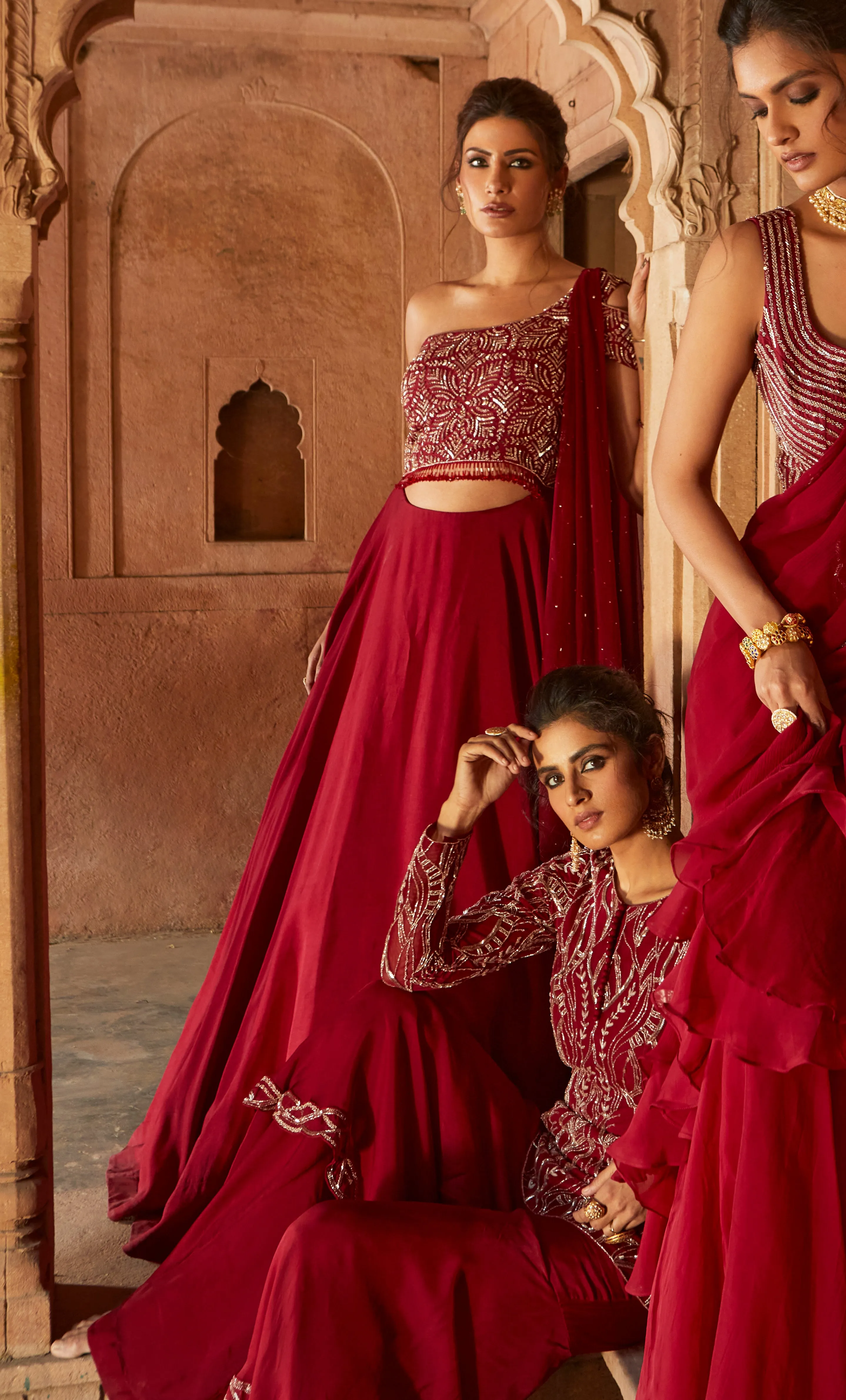 Zohra Oxblood Embroidered Gown With Dupatta