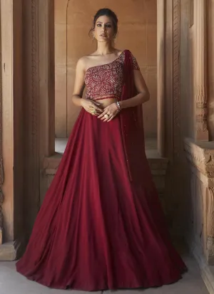 Zohra Oxblood Embroidered Gown With Dupatta